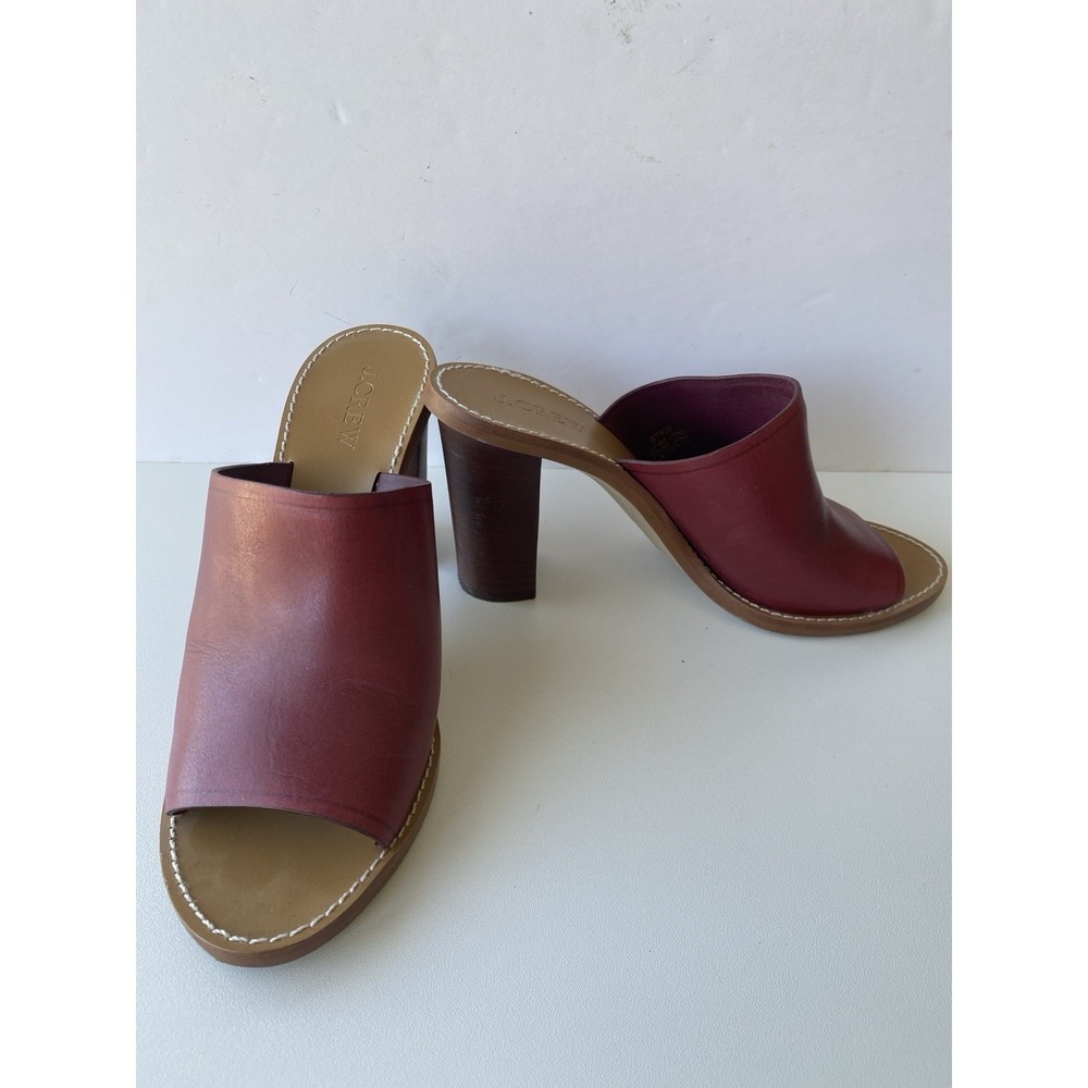 J.Crew Marlow Leather Block Stacked Heel Mules Burgundy Size 7.5 Brazil